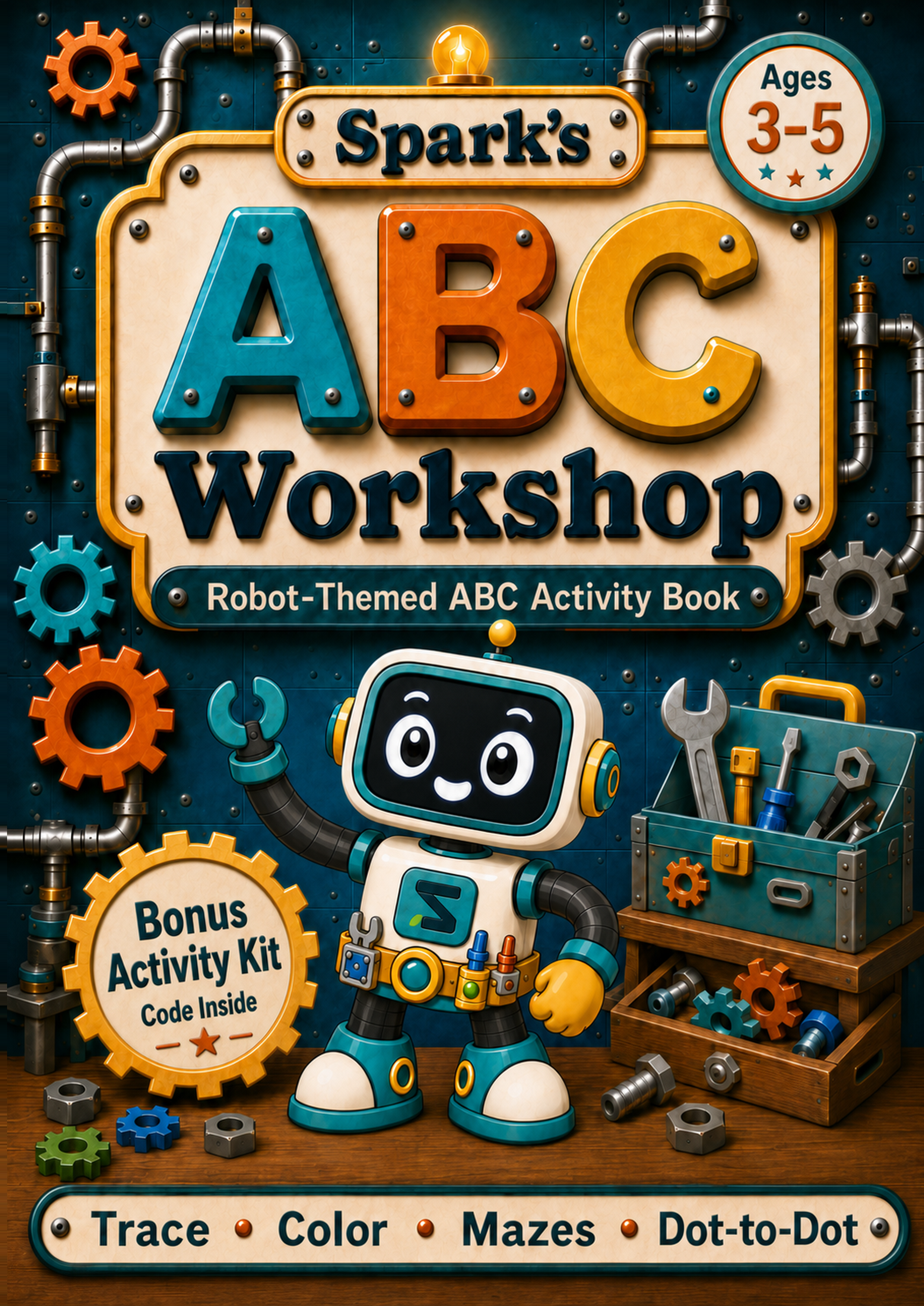 Spark's Workshop age 3-5 robot alphabet book cover